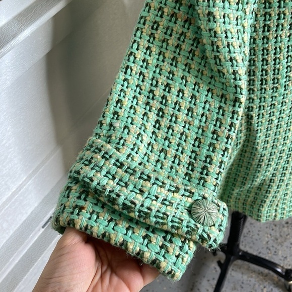 Tibi Size 6 Green Wool Blend Tweed Coat - Picture 7 of 11